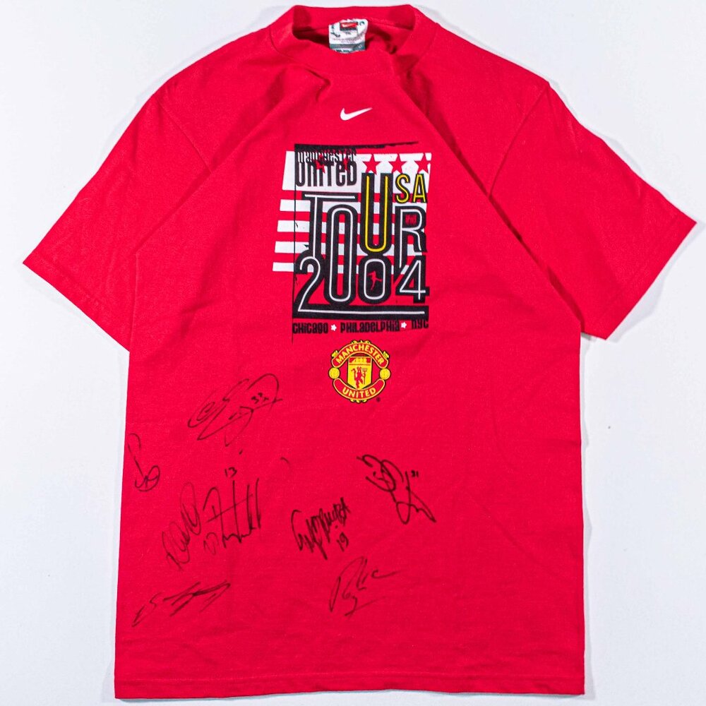 Manchester United Nike 2004 Tour Shirt S Autographed Red 2000s Football Tee VTG